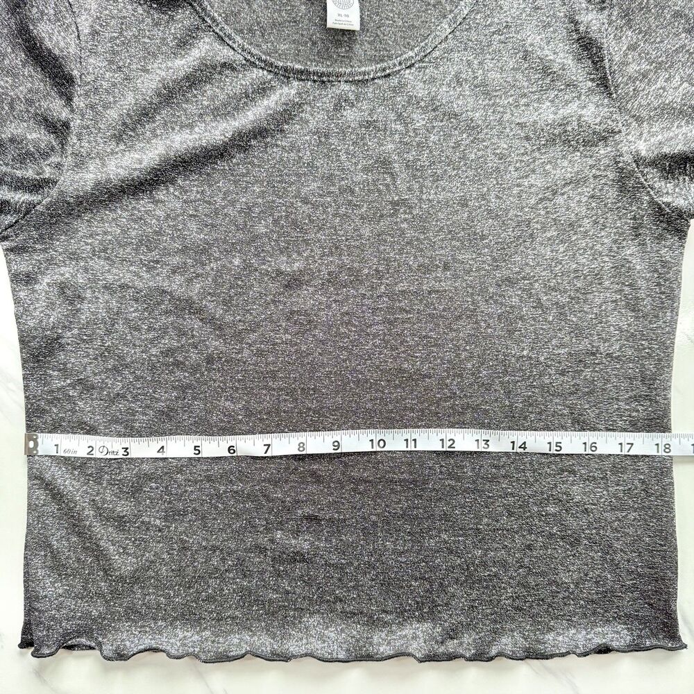 EUC Urban Outfitters Shimmer Y2K Baby T Silver Metallic Crop Top Lettuce Hem XL - Picture 11 of 13